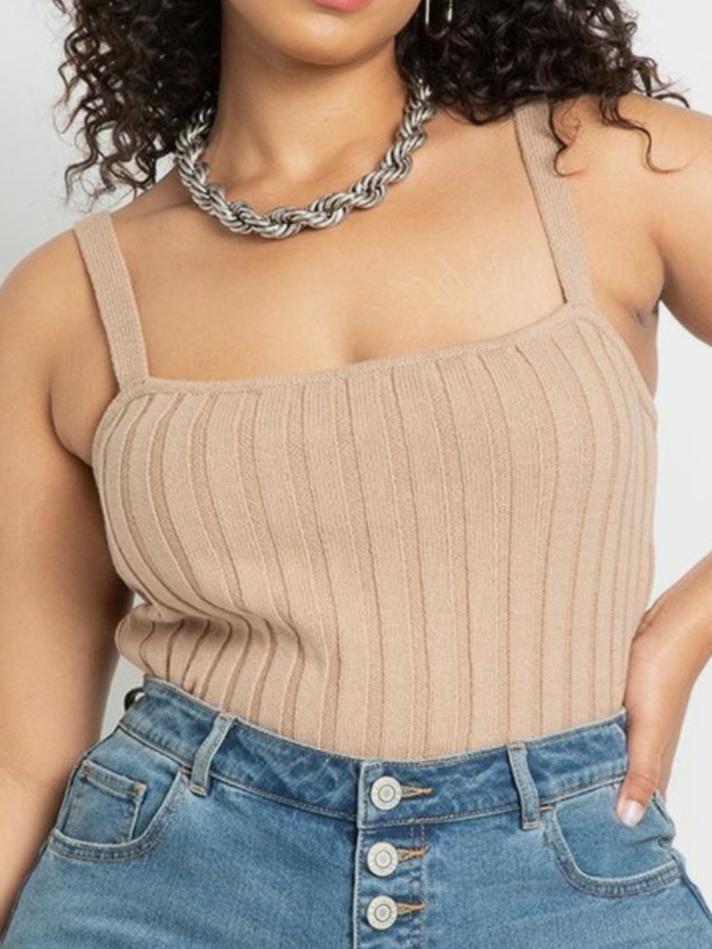Eloquii Camel Ribbed Knit Cami Tank Size 26/28